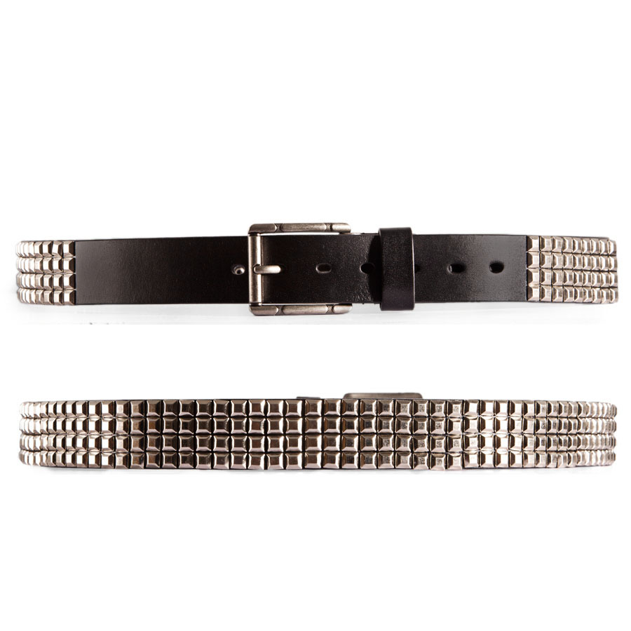 Pyramid Studded Belt 4 Rows Punk Rock Black and Silver